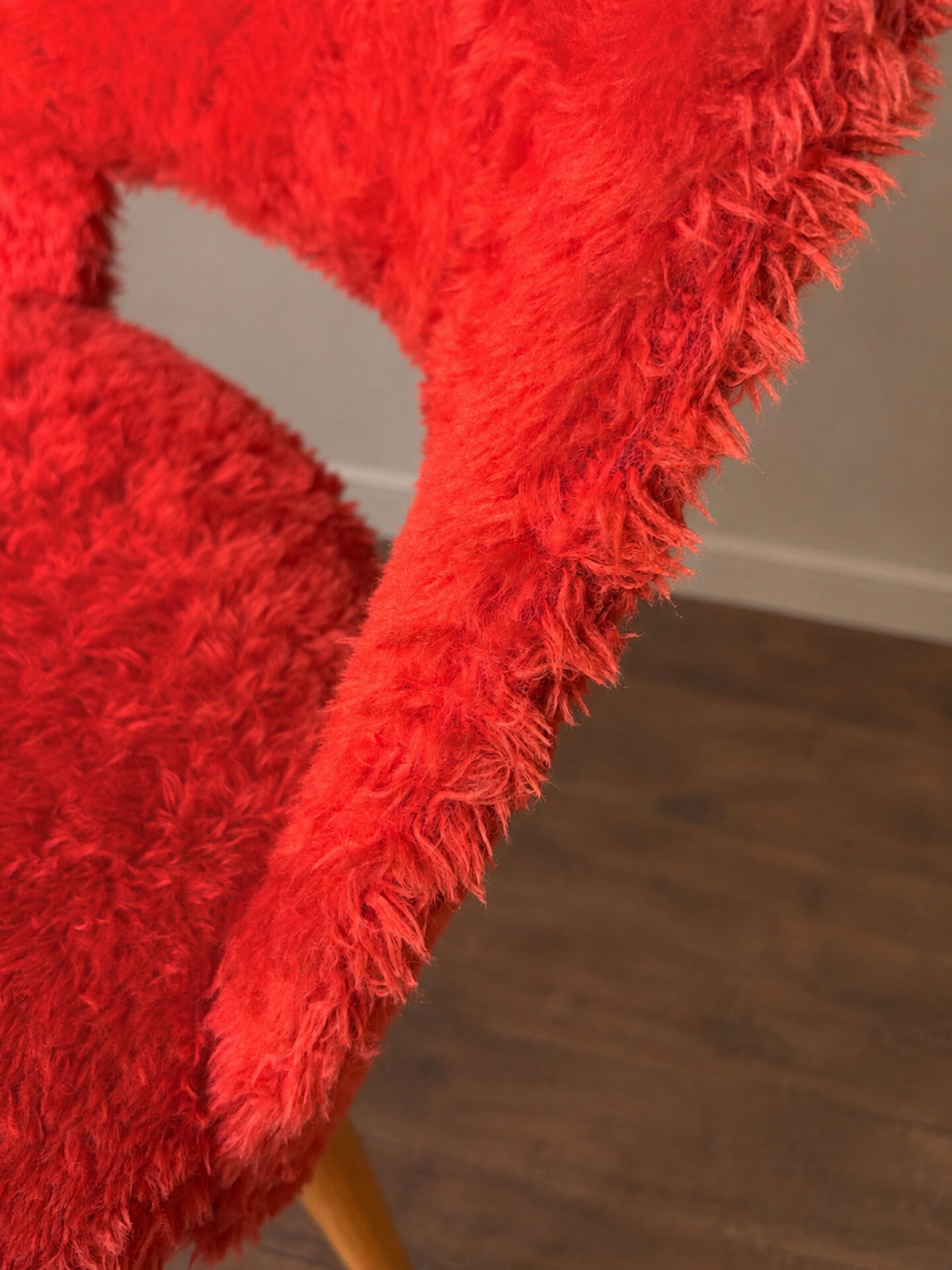 Pair of vintage red shaggy armchairs from the 1960s.