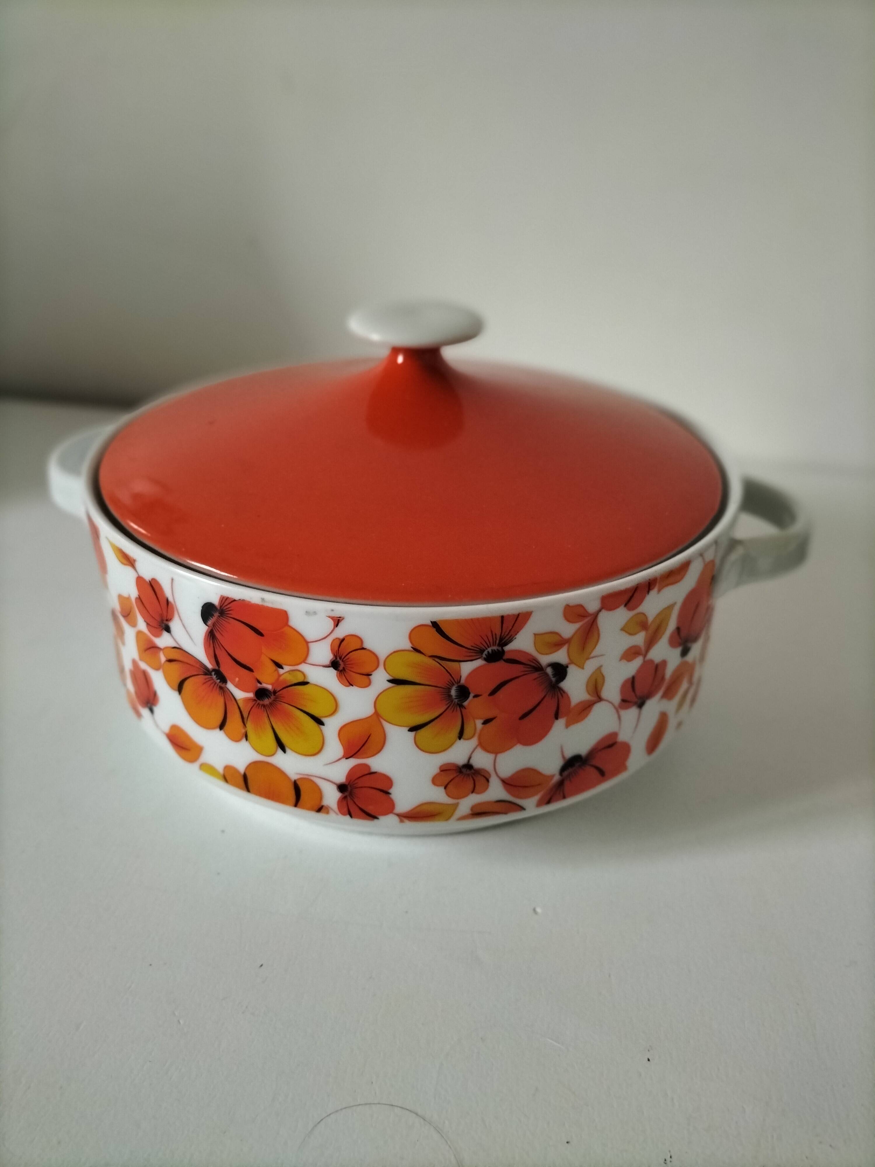 Vintage Wunsiedel Bavaria soup tureen – 70s orange pop flowers