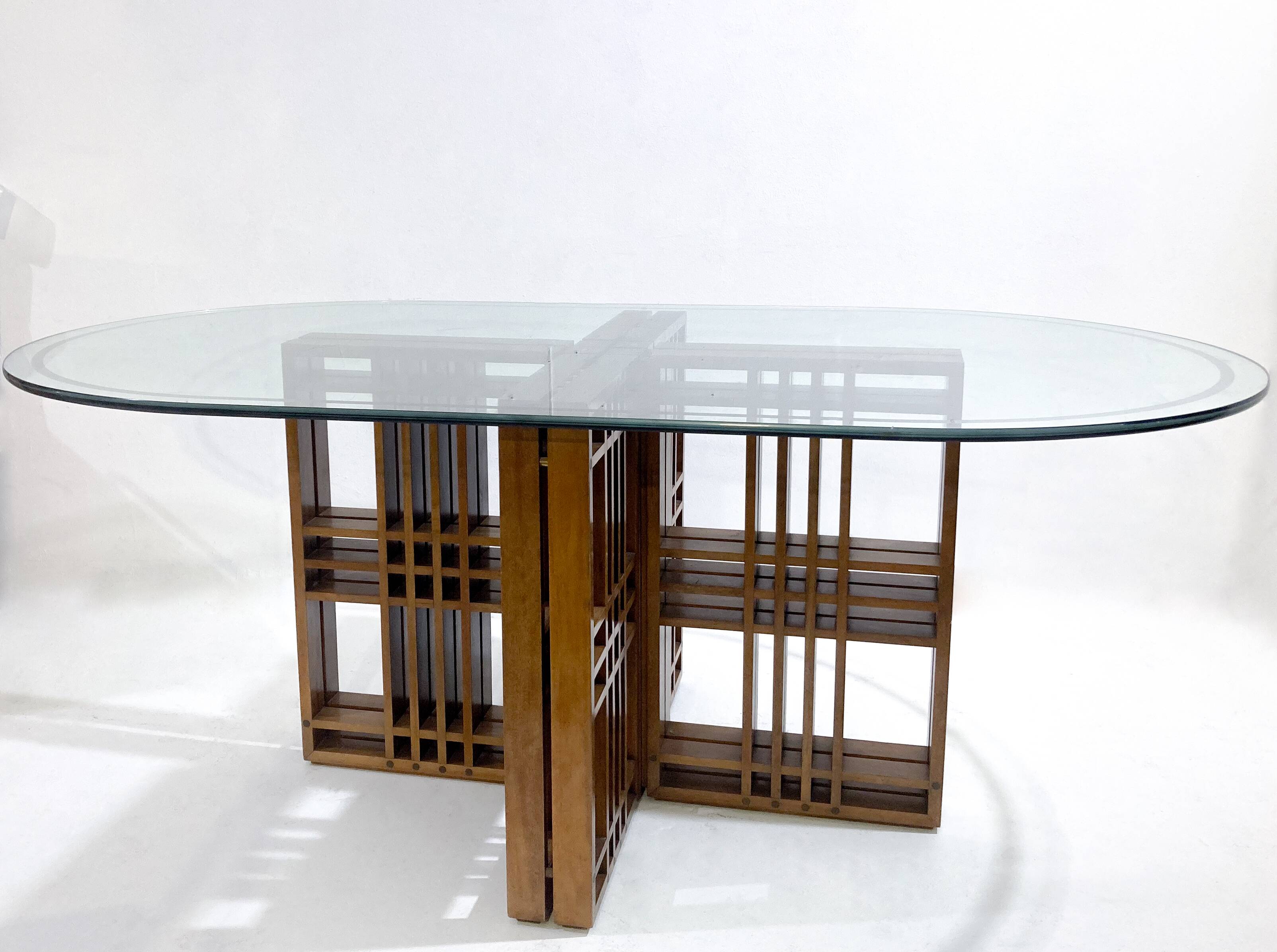 Table à manger en bois et verre, Italie 1960