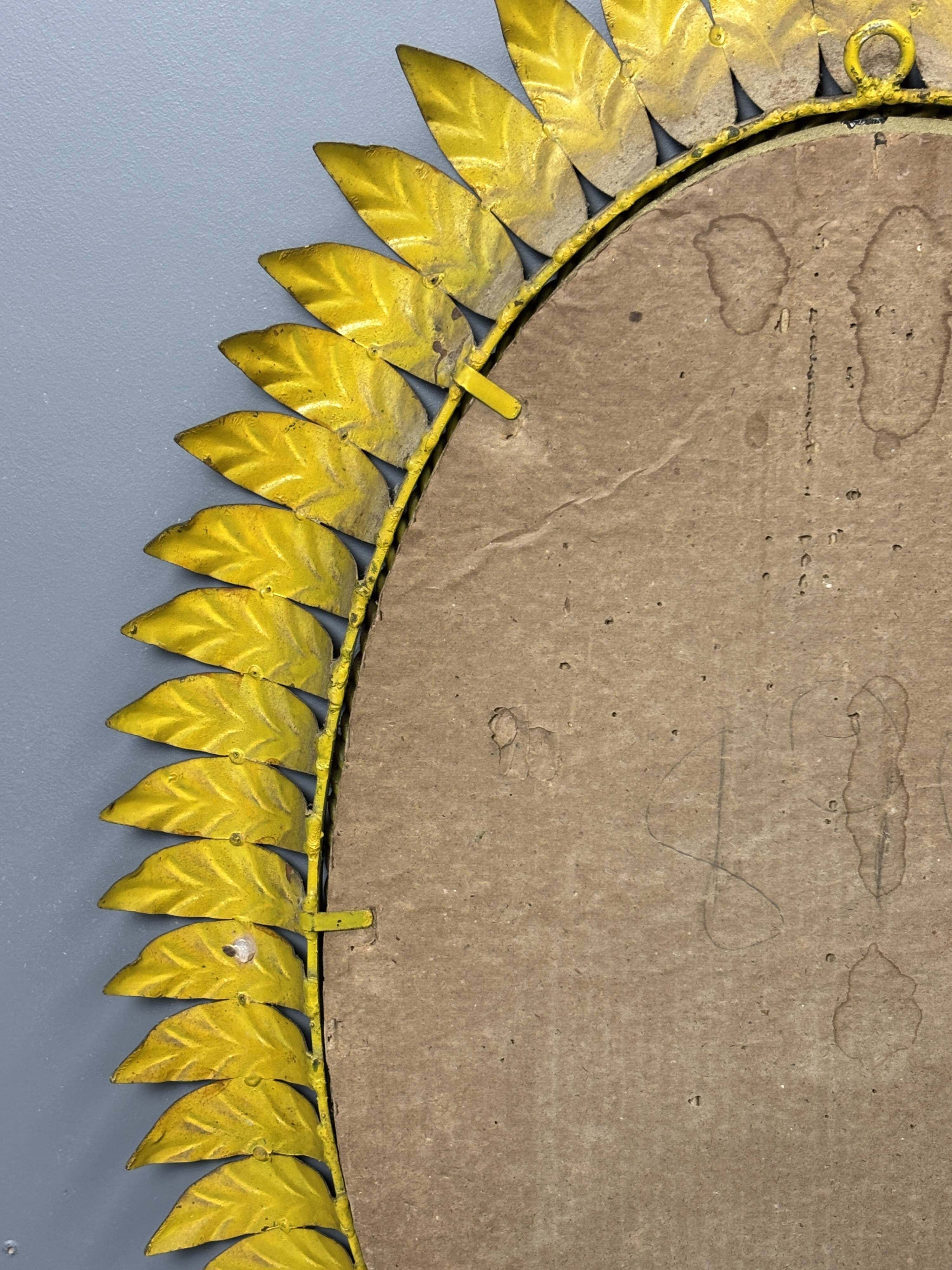 Midcentury bohemian hollywood regency spanish gilt metal sun mirror, 1960s