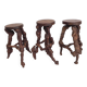 Set of 3 vintage wooden vine bar stools, 1960s