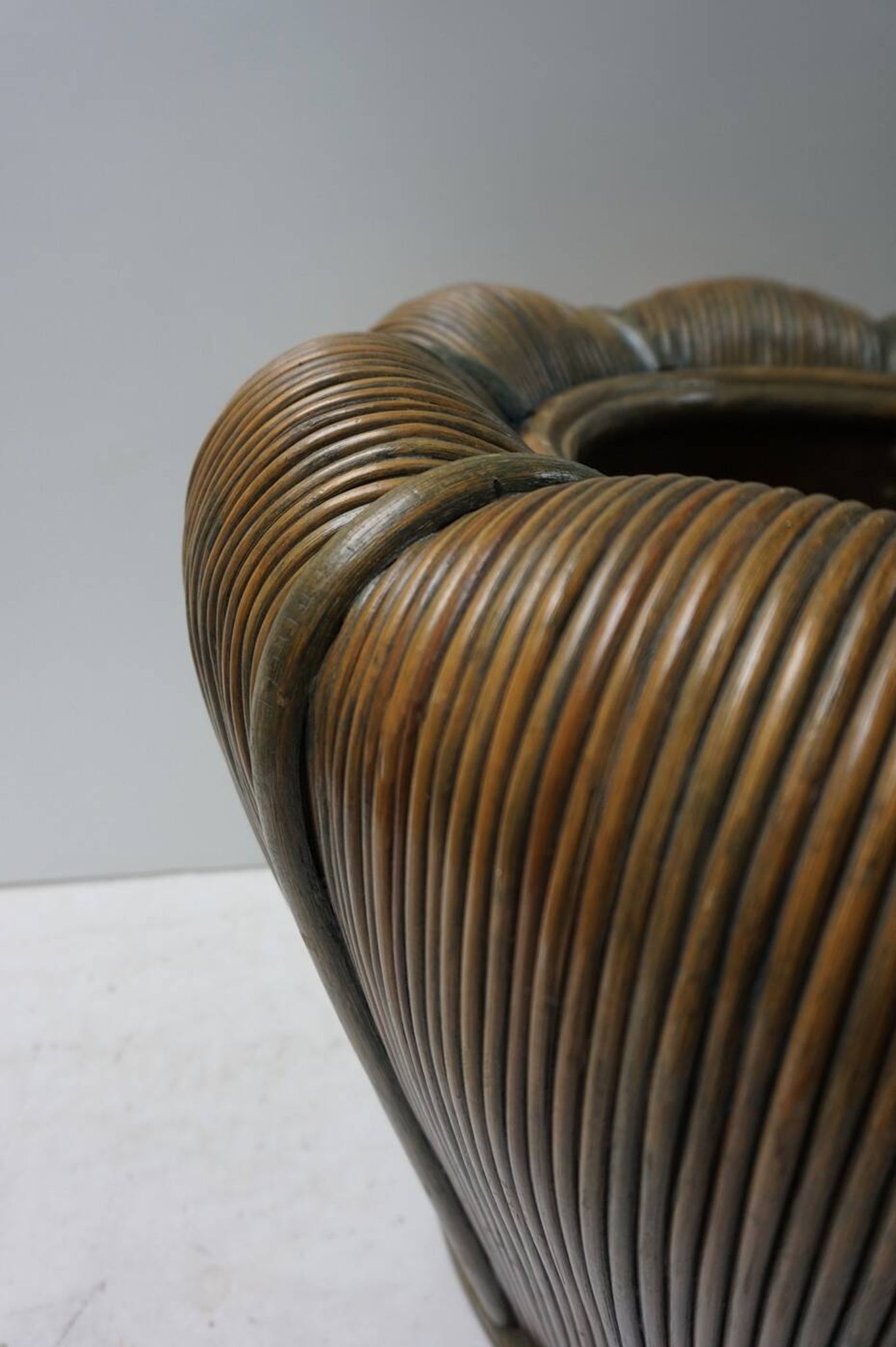 Large Mid-Century Modern Rattan Bamboo Cachepot Plant Holder, 1970s