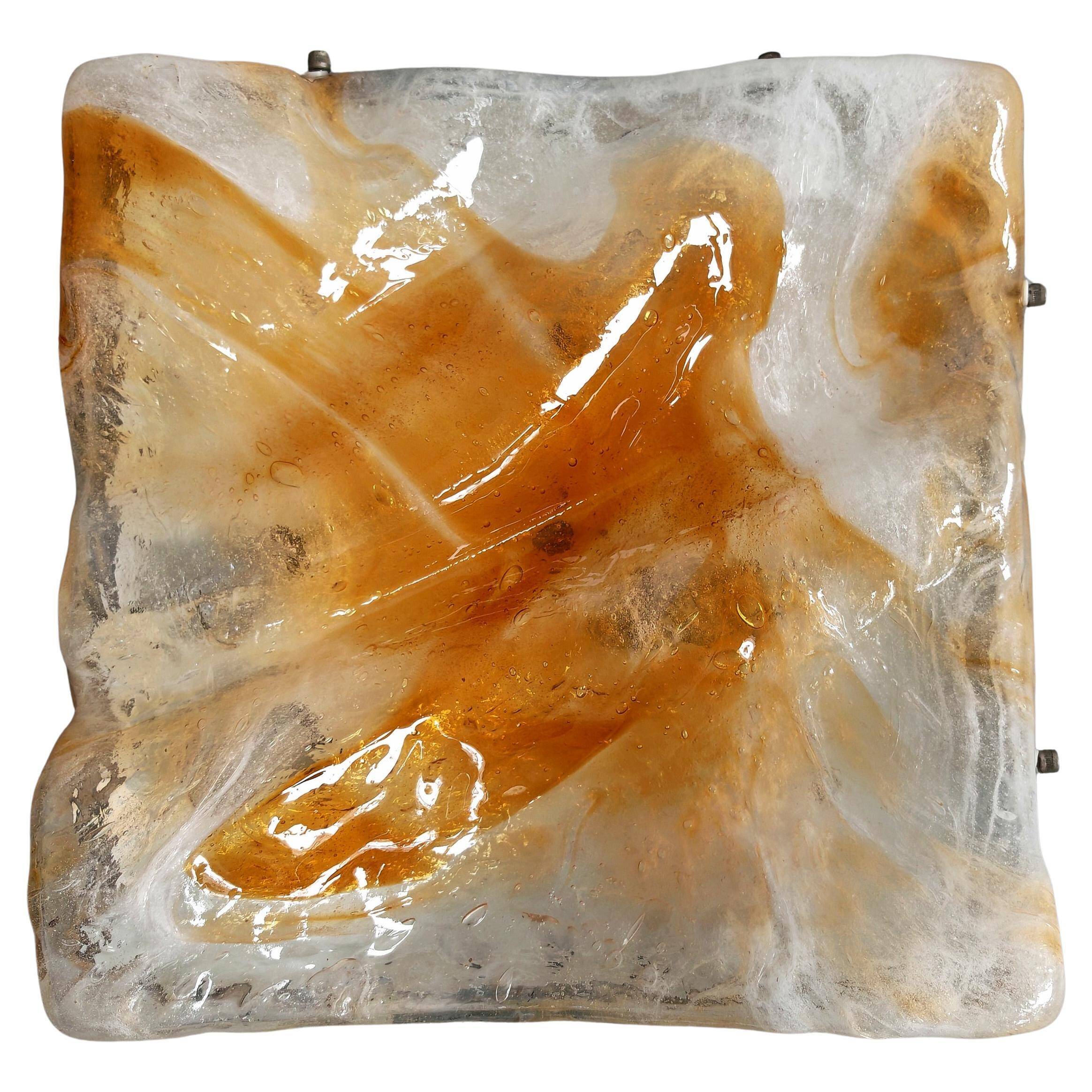 'Wave' ceiling light in amber glass by Mazzega from the 1970s.