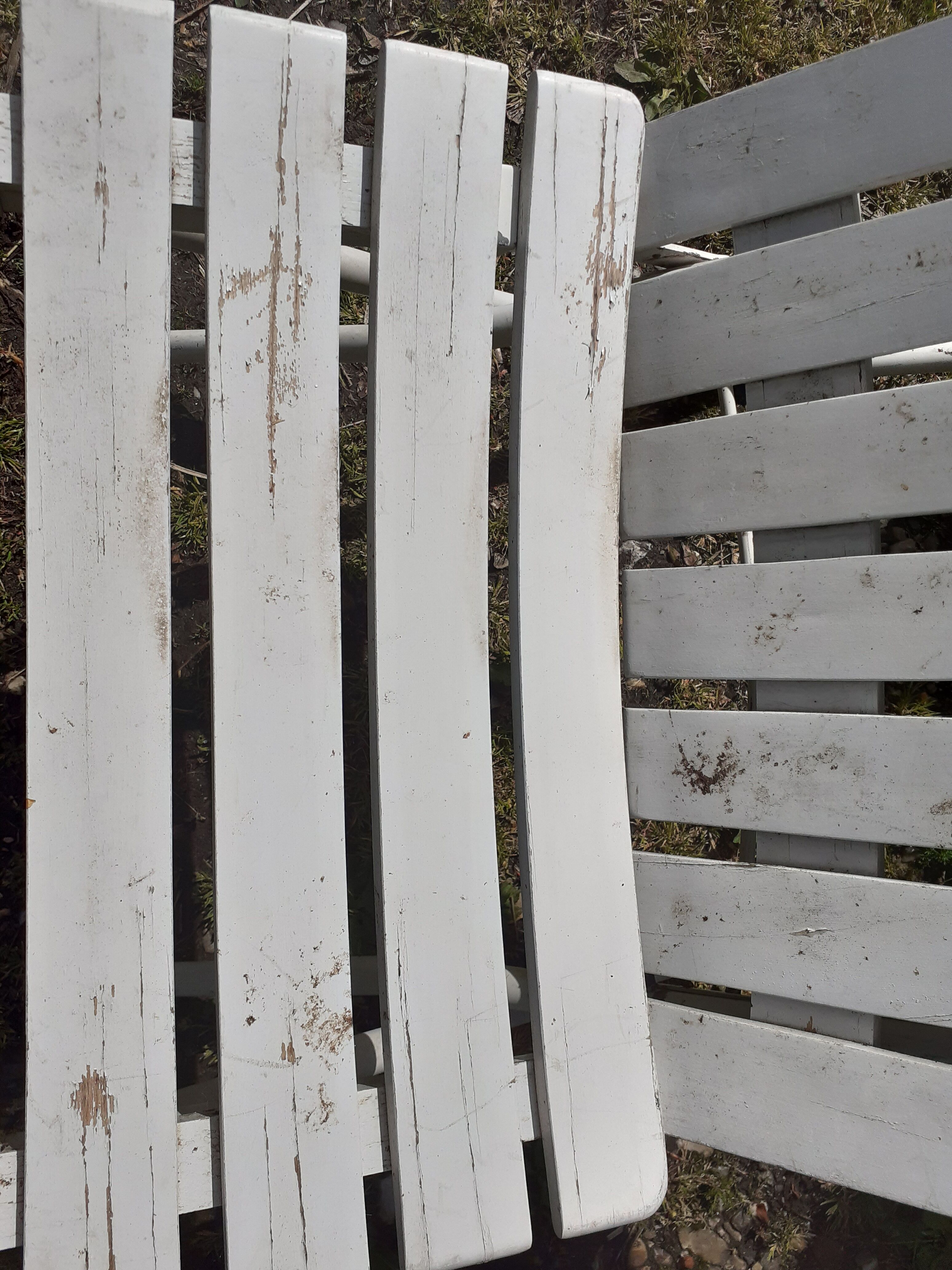 Pair of iron and old wood garden chairs