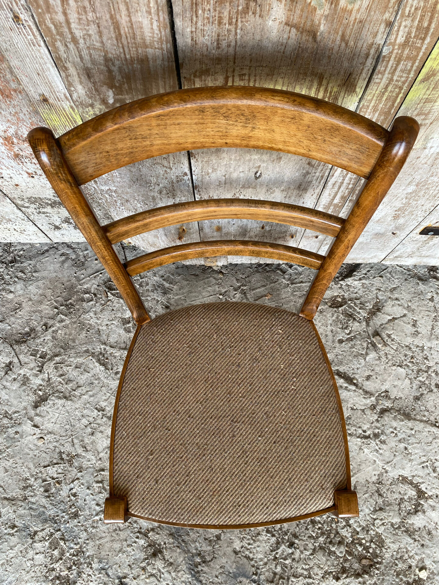 Set of 3 Antique BAUMANN Chairs Wood + Vintage Fabric Cushion Seat