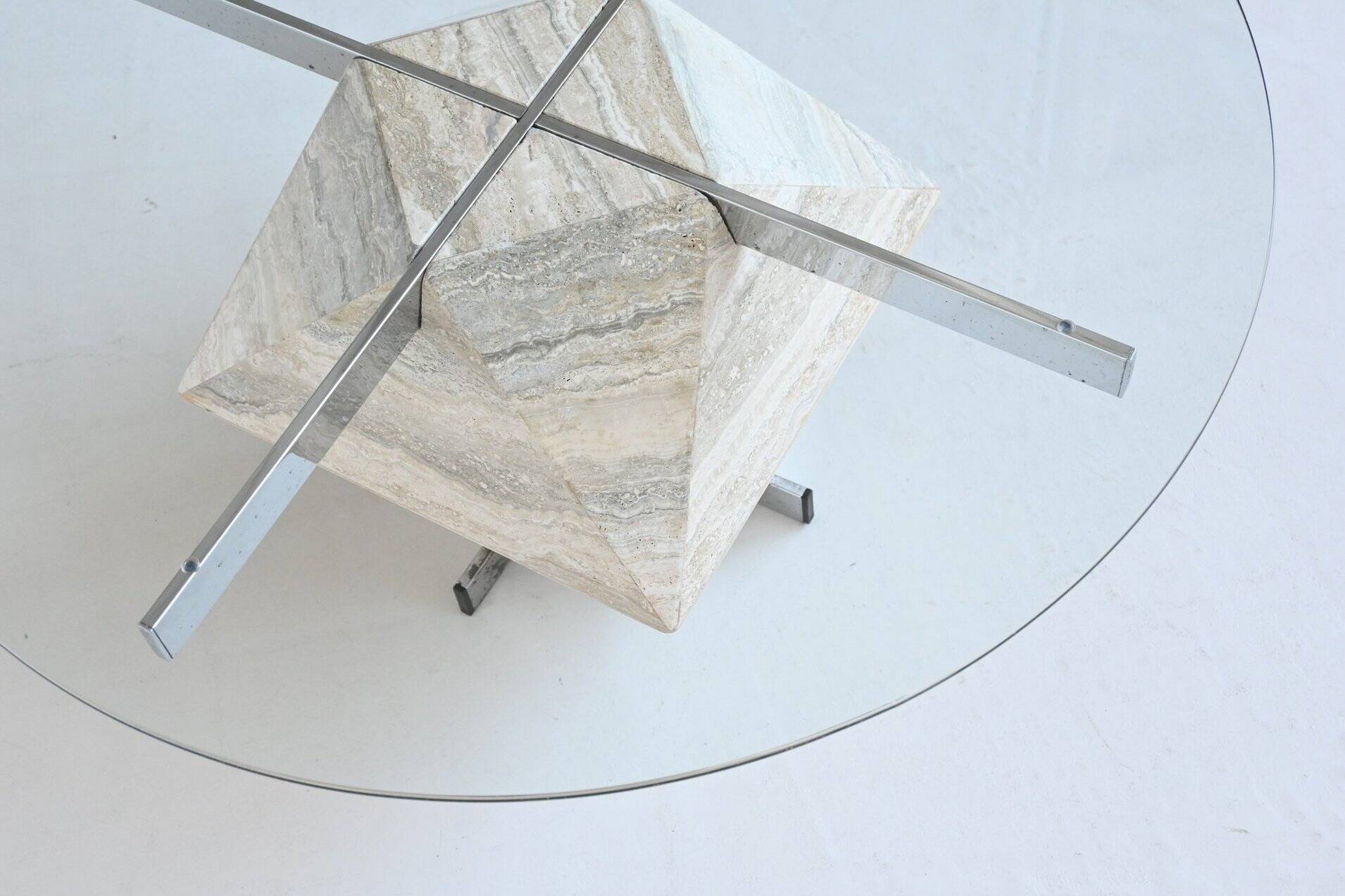 Diamond shaped coffee table in white travertine Italy 1960