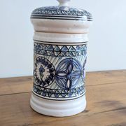 Covered ceramic pot, Tunisian artisan – 1970s – Blue and turquoise
