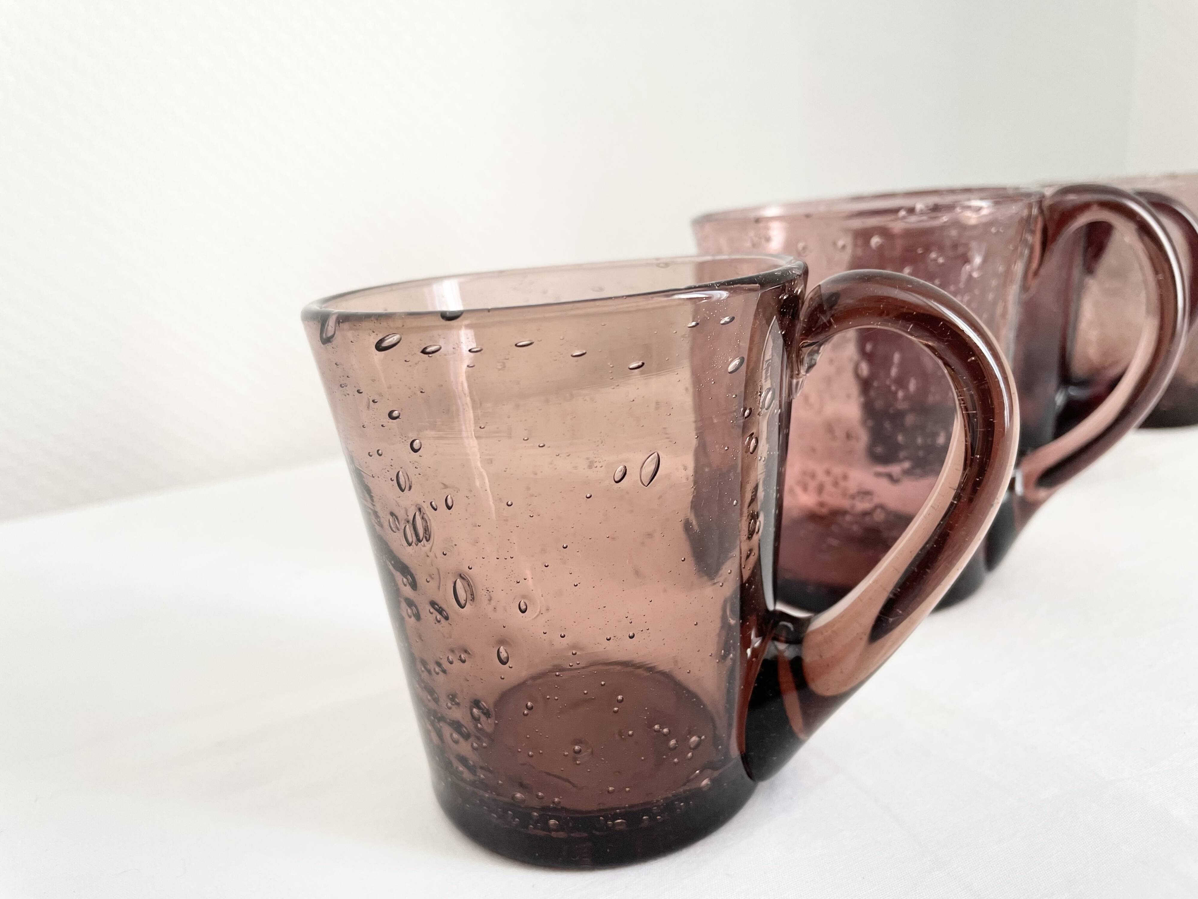 Purple biot blown glass mugs