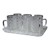 6 small vintage/antique pressed glass mugs and tray, art deco style