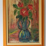Vintage Painting Vase with Roses