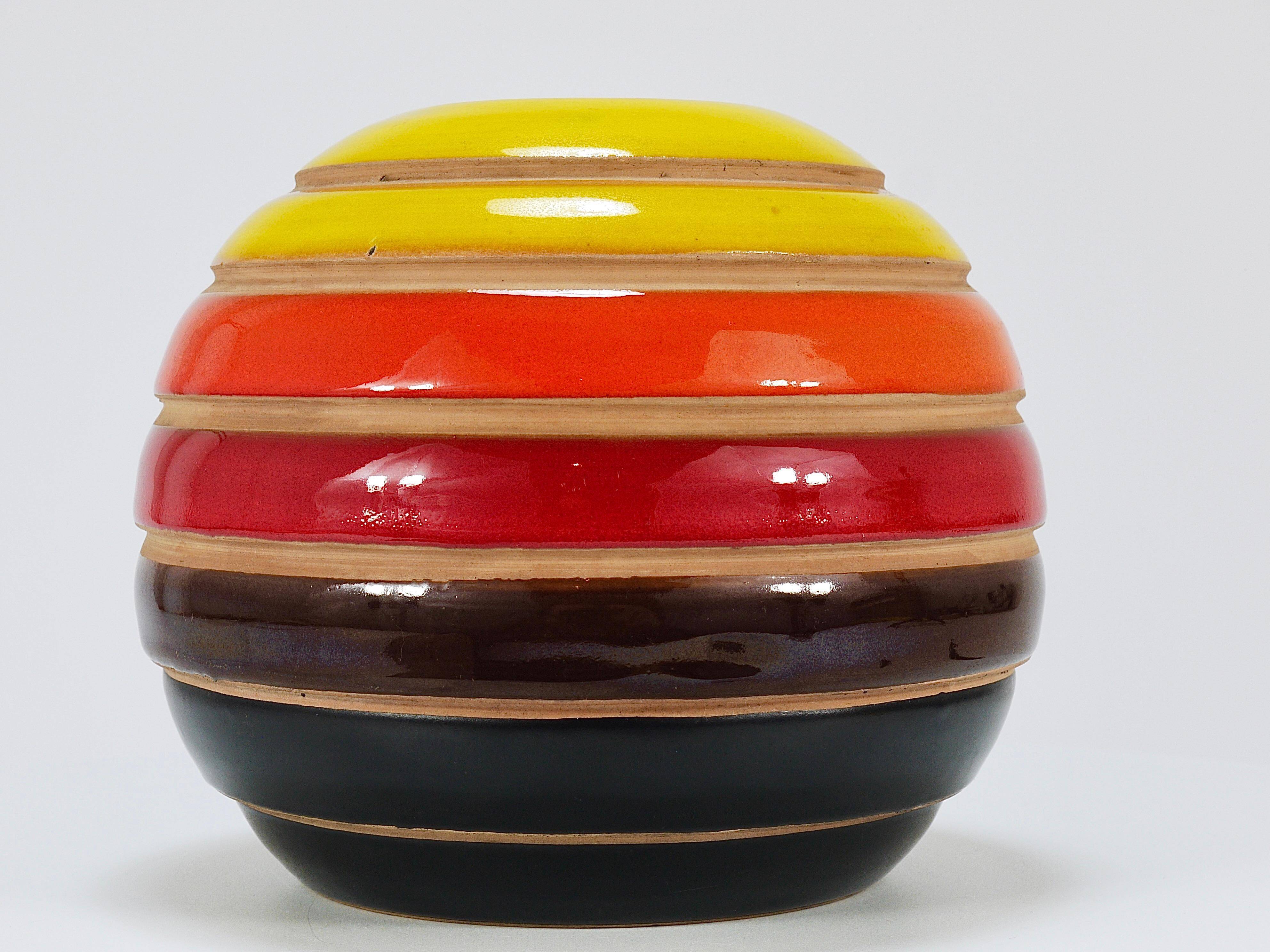 Vase boule en céramique rayé Aldo Londi Bitossi, Italie, 1960s