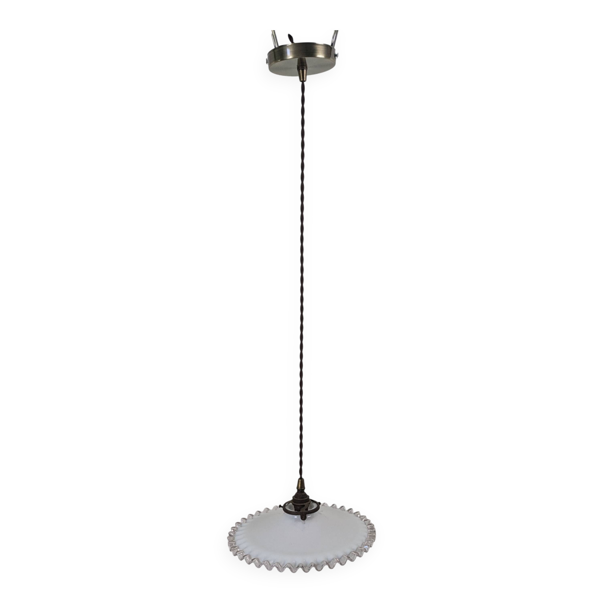 Vintage pendant light in white opaline with lace