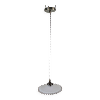 Vintage pendant light in white opaline with lace