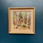 Original Swedish Oil on Canvas – “Birch Forest” by John Sköld – Signed – Dated 1954 – Framed – 40 × 40 cm