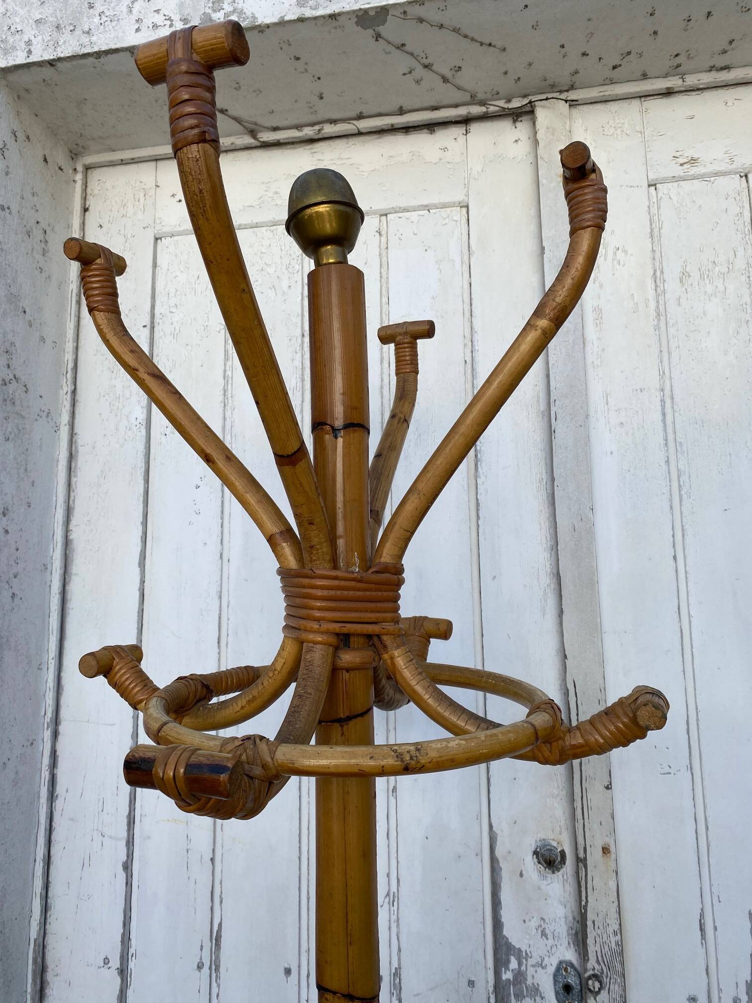 1960s rattan and wicker parrot coat rack entrance hallway