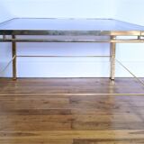 Coffee table glass smoked metal gilded Italian design 80s stamped