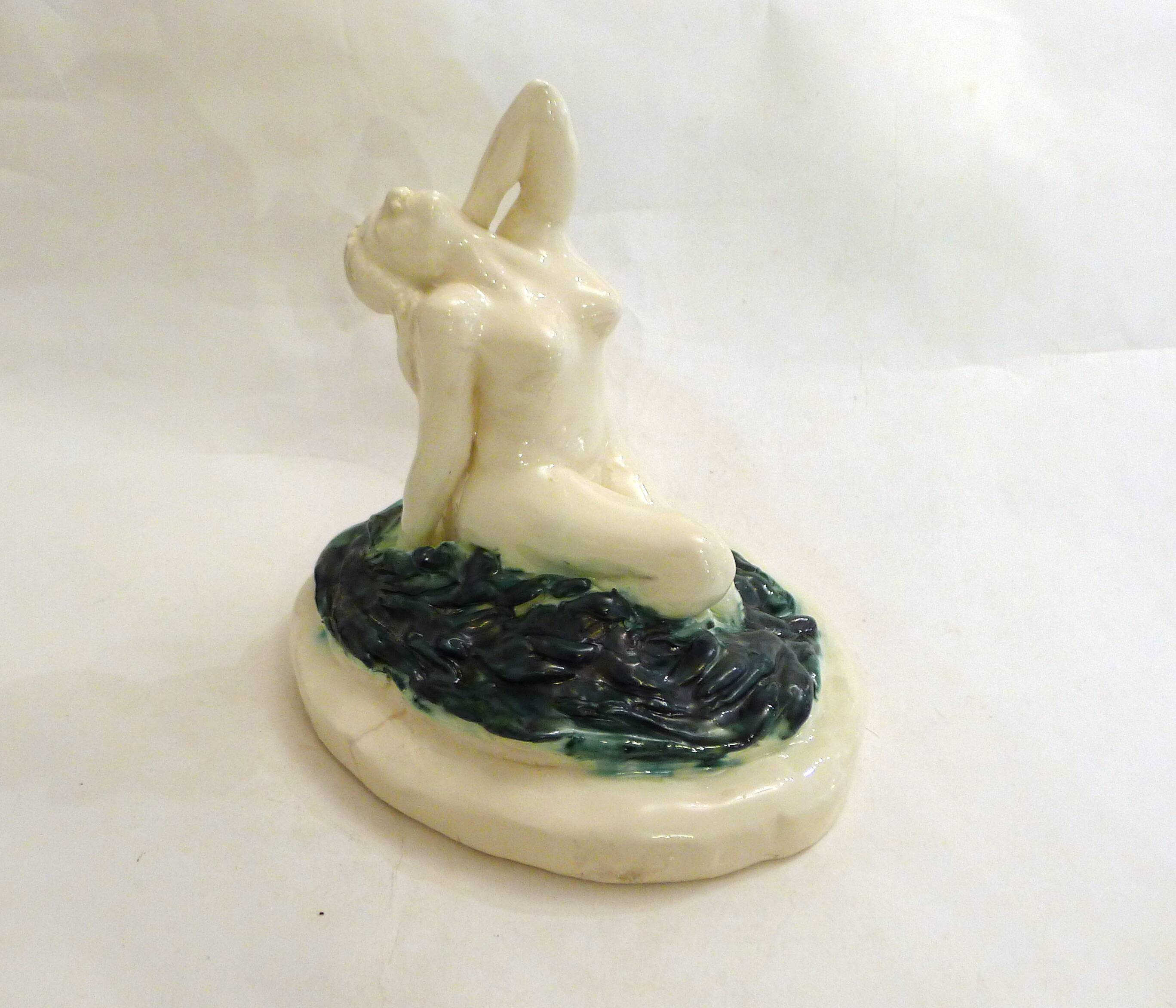 Mid-century Bathing Woman sculpture, ceramic piece.