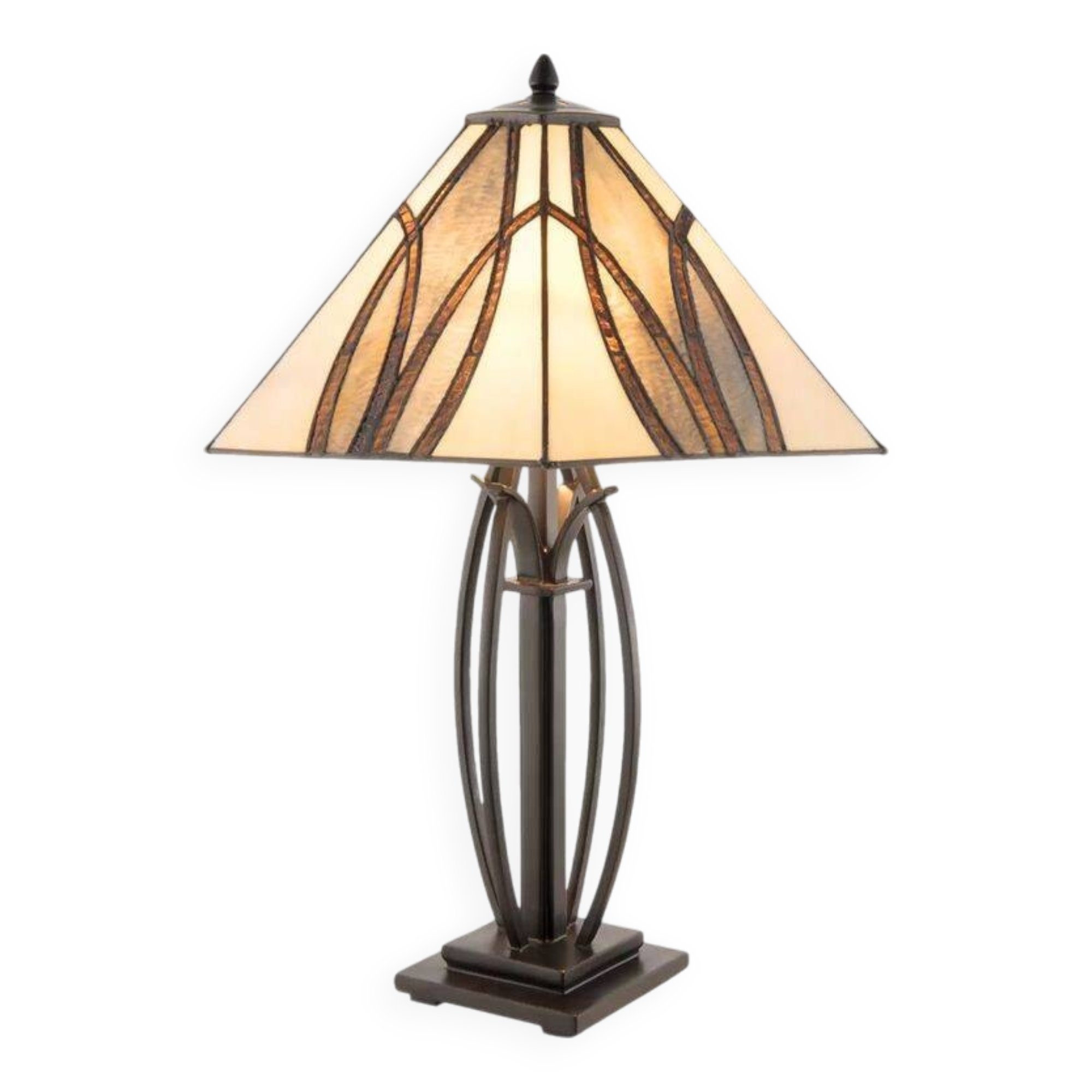 5913 table lamp with brown glass shade Tiffany type