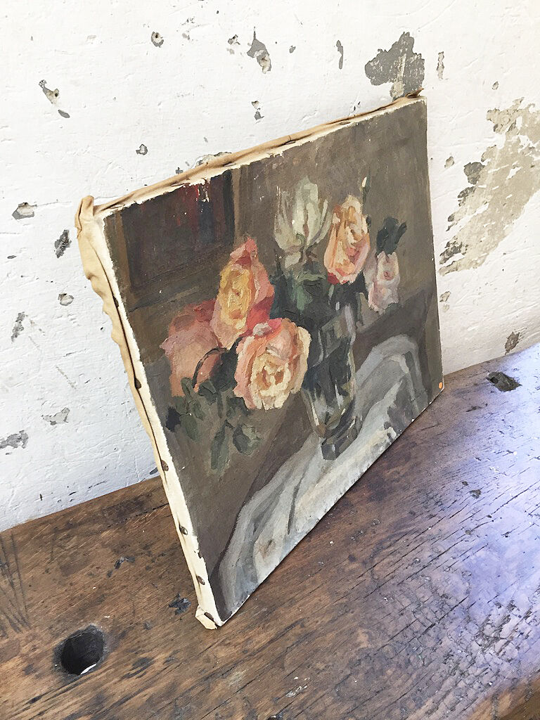 Canvas oil on panel with flowers