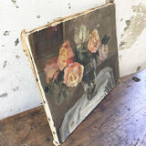Canvas oil on panel with flowers