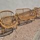 Rattan lounge with two armchairs and a vintage 1950s bench.