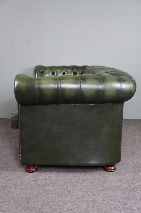 Chesterfield sofa in green cowhide leather