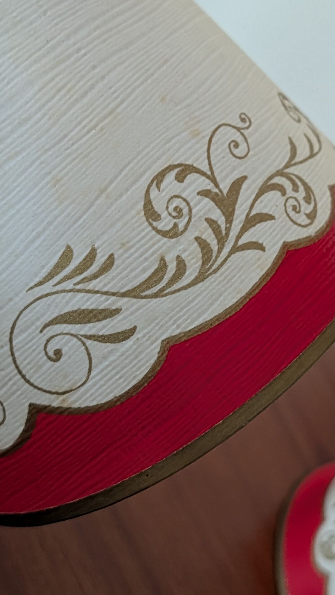 Pair of red and gold parchment lampshades