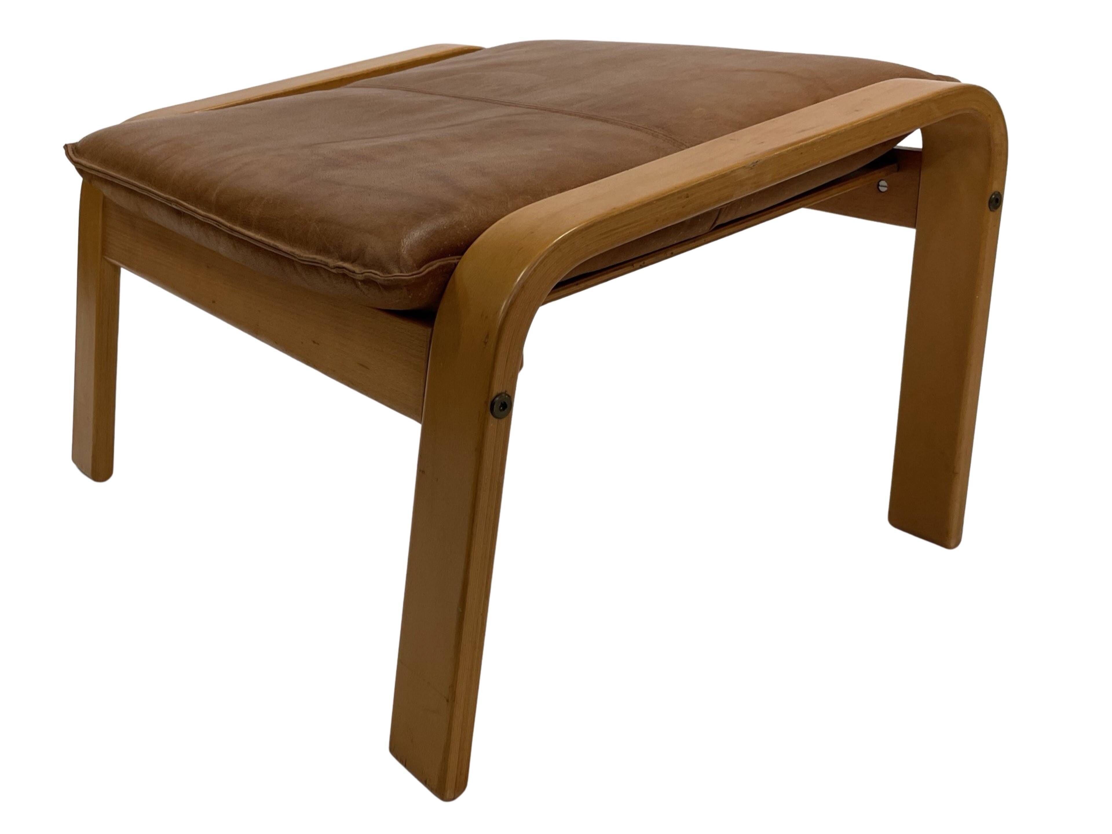 Vintage IKEA Poang Tan Leather Cantilever  Footstool Ottoman Design