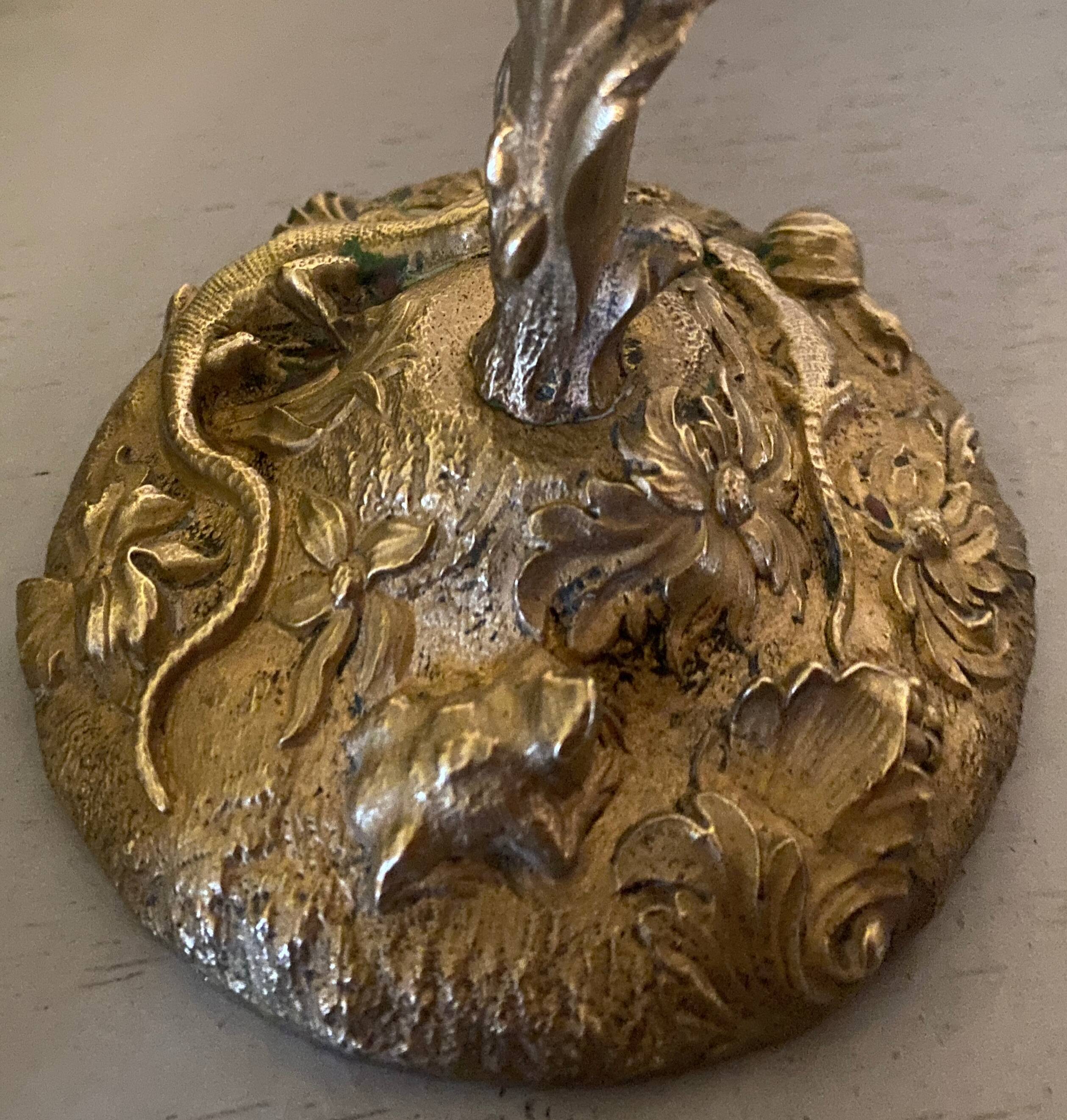 Pair of candlesticks with naturalistic decorations (gothic art nouveau) snake, salamander