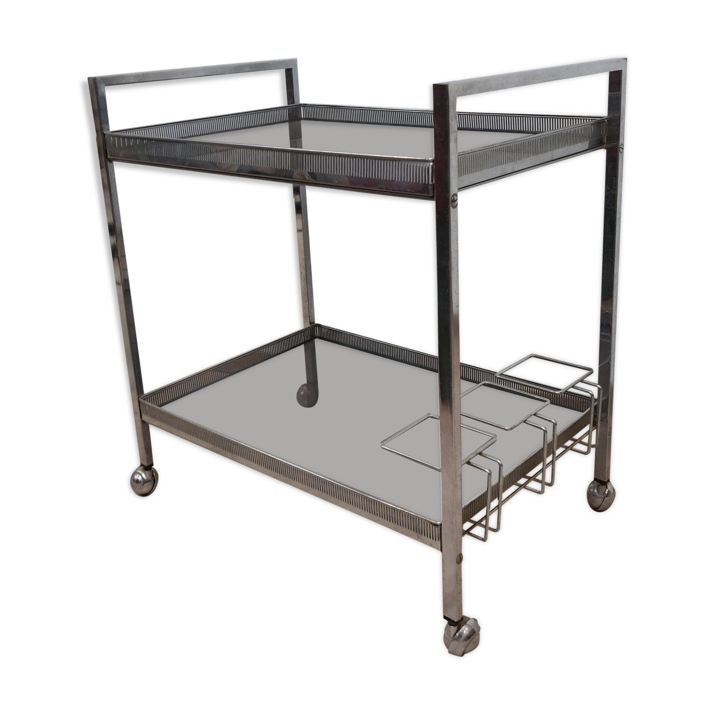 Dessert bar in chromed metal and smoked glass circa 1960