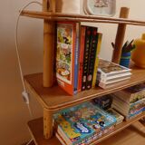 Asymmetrical rattan and wood shelf