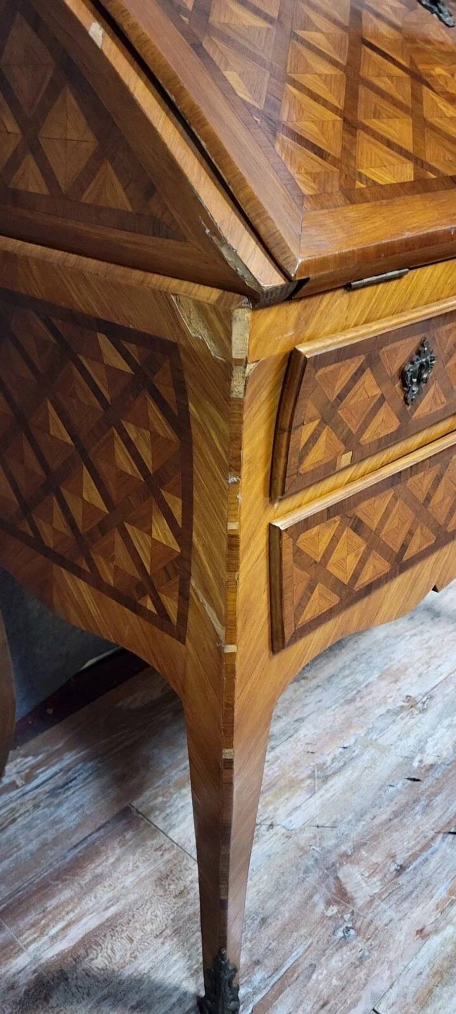 Louis XV period curved secretary desk in marquetry, circa 1750