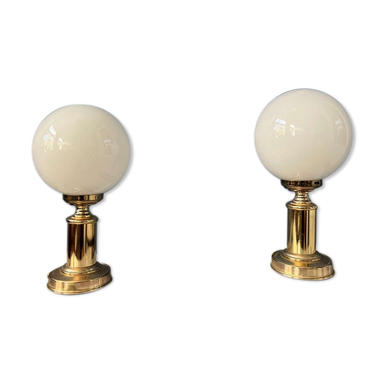 Set of 2 desk lamps in vintage golden opaline glass