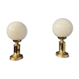 Set de 2 lampes de bureau en verre opalin doré vintage