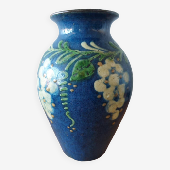 Vase signed Primavera in blue glazed ceramic 1920 1930
