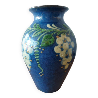 Vase signed Primavera in blue glazed ceramic 1920 1930