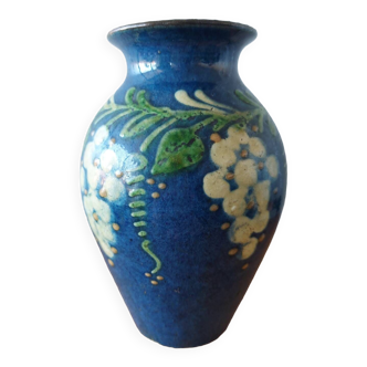 Vase signé Primavera en céramique vernissée bleue 1920 1930
