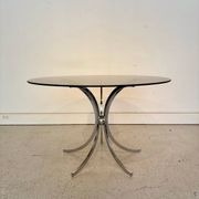Vintage 1970s round table – smoked glass & chrome base –