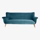 Three-seater sofa in German velvet, 1960s, ocean blue, restored.