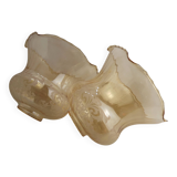 Set of 2 Vintage Glass Bell Shades in Smoked Amber Glass with Scroll Motif 5597