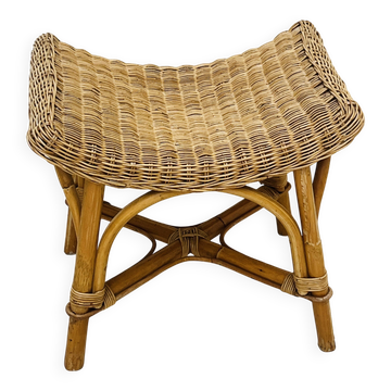 Vintage curved stool in rattan and bamboo