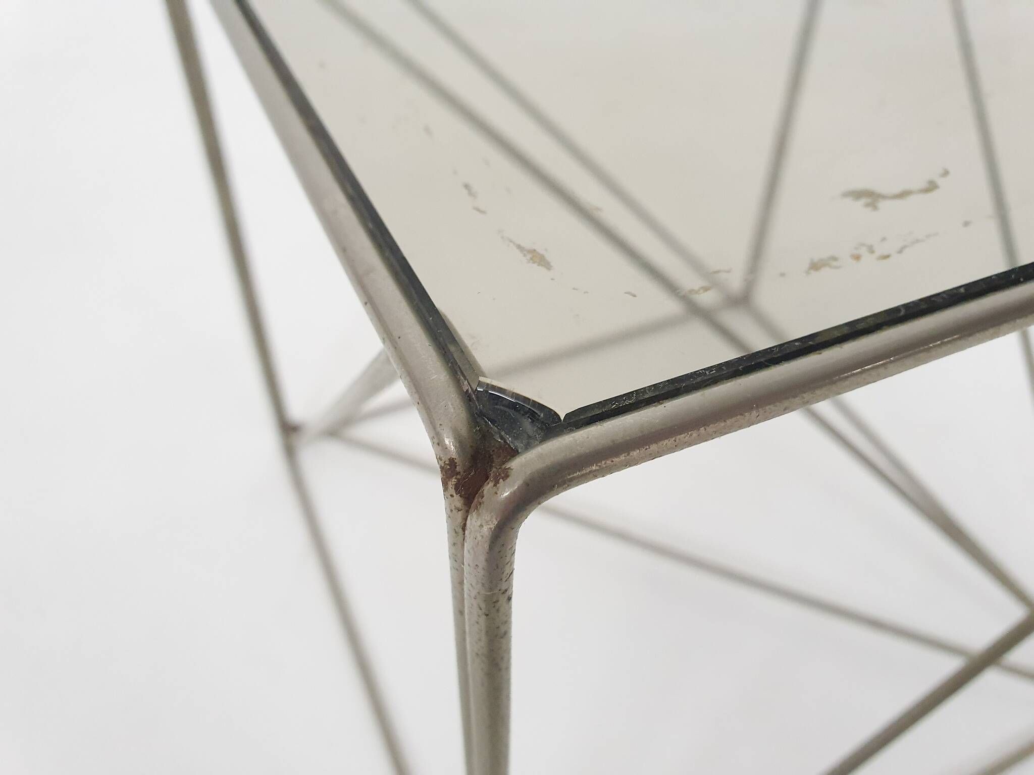 Rare metal and glass side table by Max Sauze, Isocele, France 1960's