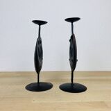 Pair of Brutalist Zoomorphic Candlesticks, Wrought Iron