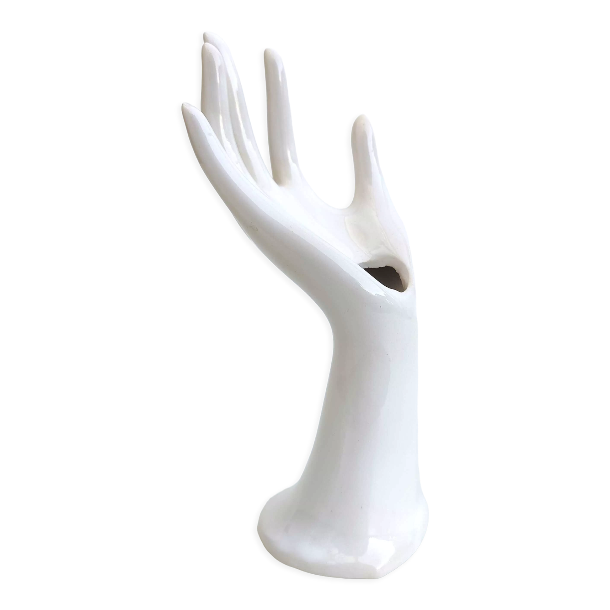 Hand ring jewelry display or vase soliflore white porcelain