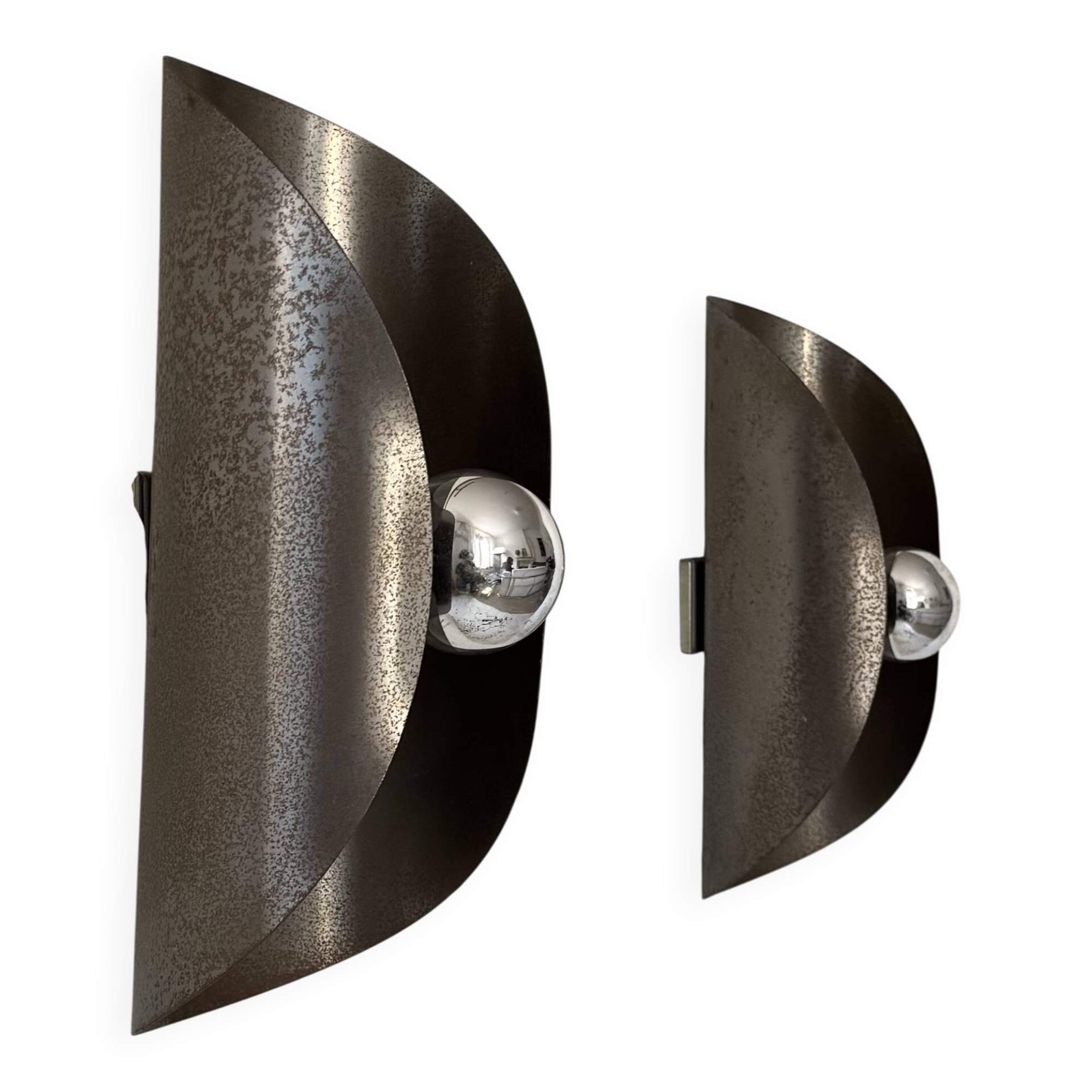 Pair of vintage wall sconces, bent steel, France, 1970