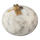 1900 alabaster ball shaped box surmounted by a golden dragonfly