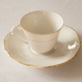 Set of 2 Sologne porcelain coffee cups, white and gold