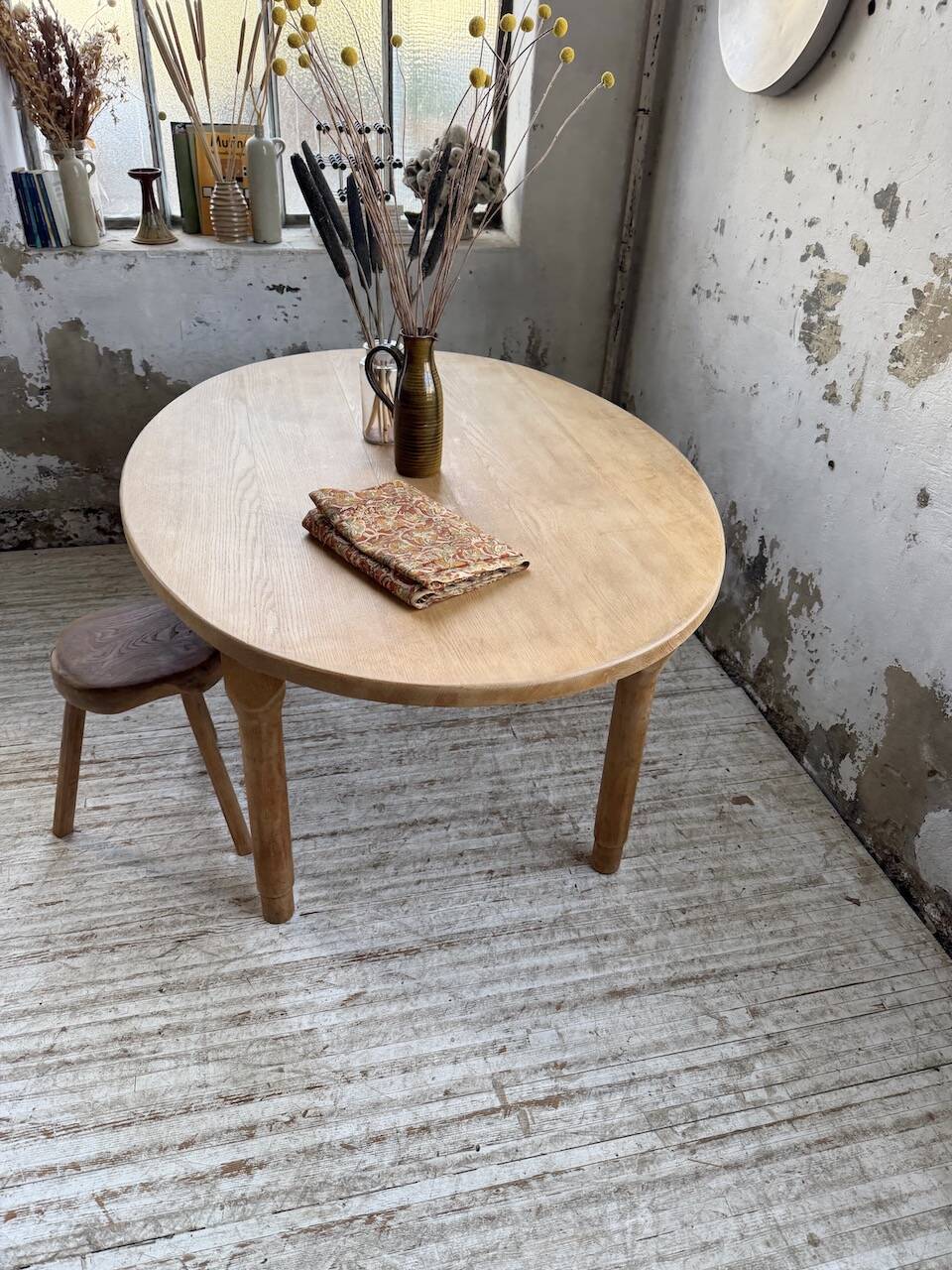 Oval farmhouse table oak 1960