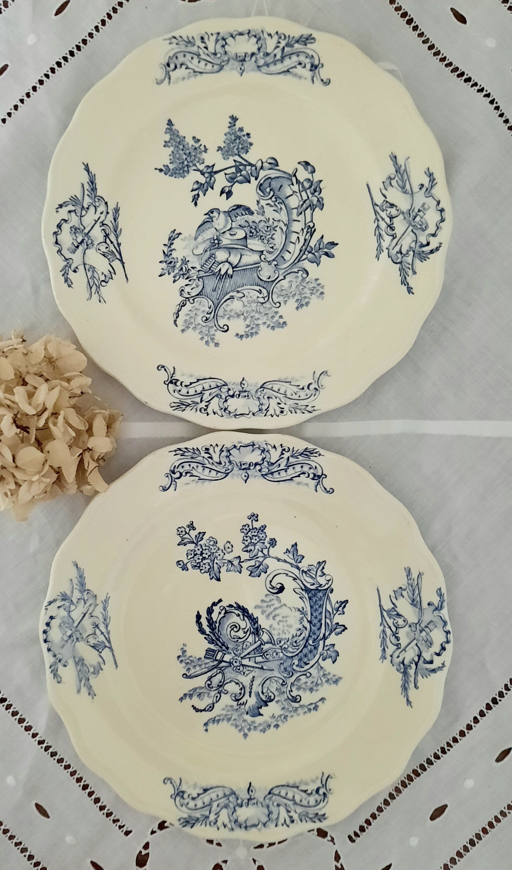 Old flat plates mismatched in earthenware
