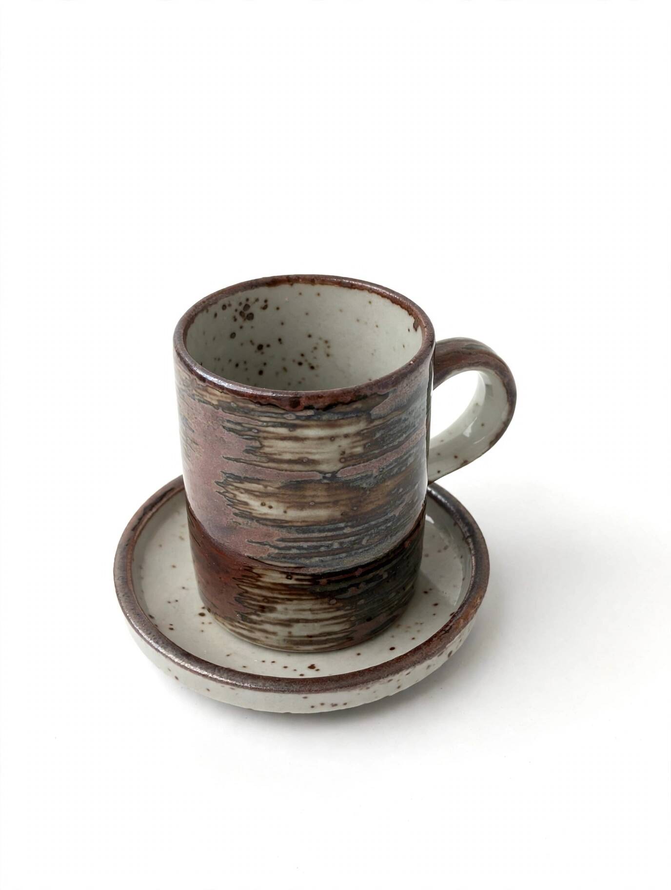 Vintage coffee service 10 pieces, 5 cups plus 5 saucers in speckled stoneware.